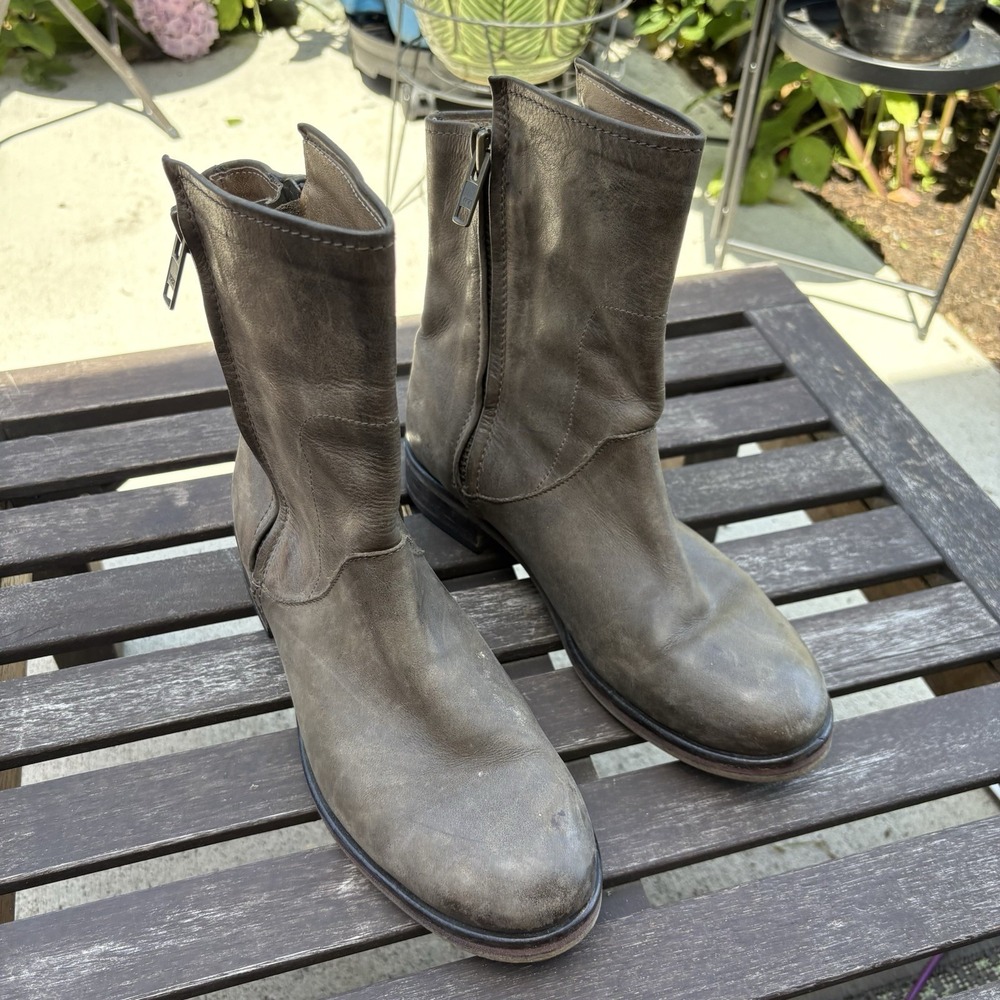 HINGE Womens Ankle Motorcycle LEATHER Double Zip MOTO Biker Boots Size ~9